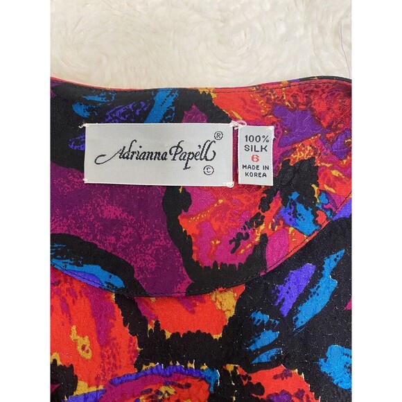 Vintage Adrianna Papell Size 6 100% Silk Surplice Floral Pleated Evening Blouse - Picture 8 of 8